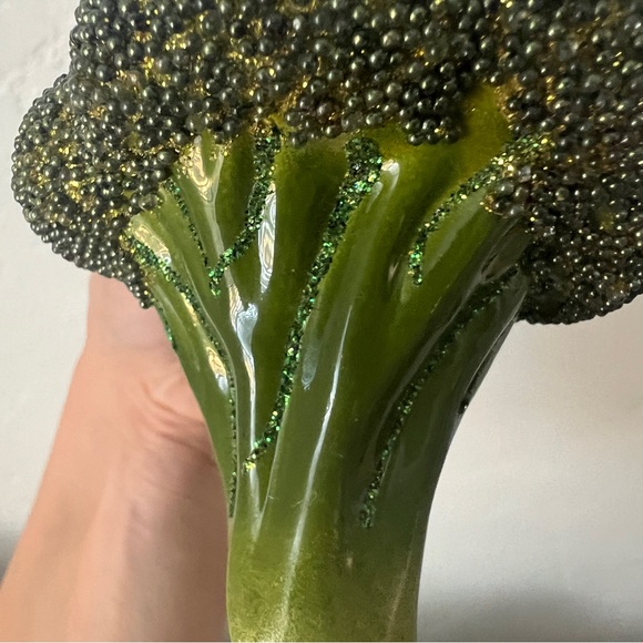 Vintage Glass Broccoli vegetable glass Christmas Ornament glitter sparkle green - Picture 3 of 14